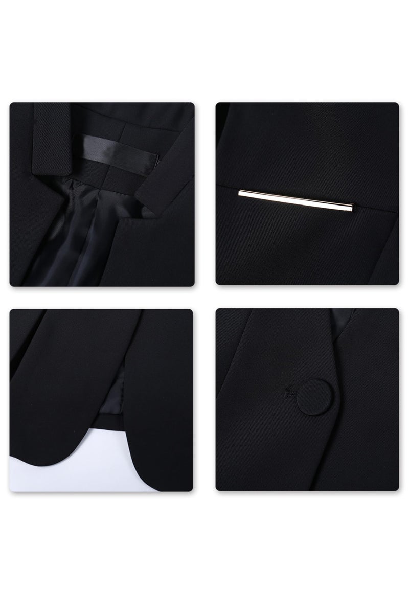 YUNCLOS Women's Elegant Business 2 Piece Office Lady Suit Set Work Blazer Pant Black - Image 5